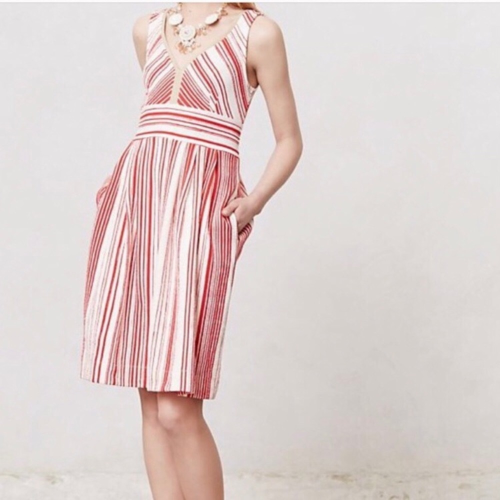 Red and White Striped Anthropologie Dress with Pockets